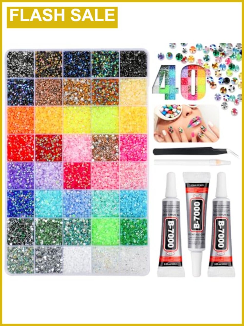50000 Rhinestone Bedazzling Kit 40 Colors with Glue Tweezers Craft Nail